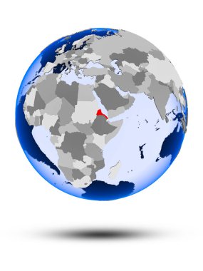 Eritre gölge ve yarı saydam okyanus beyaz arka plan üzerinde izole ile siyasi dünya üzerinde. 3D çizim.