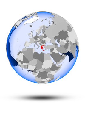 Yunanistan ile gölge ve yarı saydam okyanus beyaz arka plan üzerinde izole siyasi dünya üzerinde. 3D çizim.