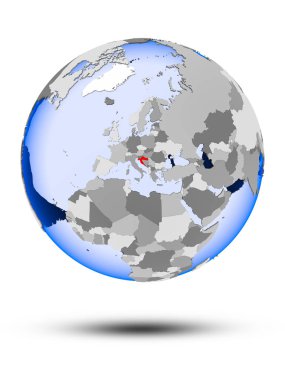 Hırvatistan ile gölge ve yarı saydam okyanus beyaz arka plan üzerinde izole siyasi dünya üzerinde. 3D çizim.
