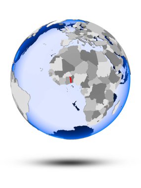 Togo gölge ve yarı saydam okyanus beyaz arka plan üzerinde izole ile siyasi dünya üzerinde. 3D çizim.