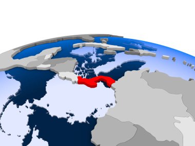 Panama kırmızı şeffaf okyanuslar ile siyasi dünya üzerinde vurgulanır. 3D çizim.