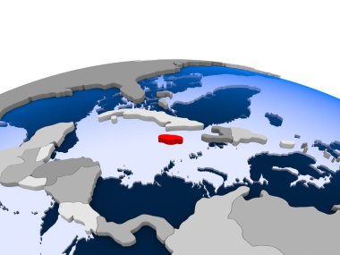 Jamaika kırmızı şeffaf okyanuslar ile siyasi dünya üzerinde vurgulanır. 3D çizim.