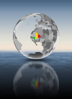 Su üstünde yarı saydam küre bayrağı ile mali. 3D çizim.