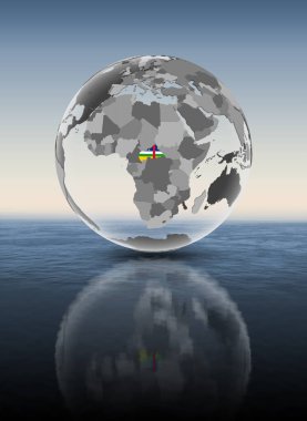 Su üstünde yarı saydam küre bayrağı ile Orta Afrika. 3D çizim.