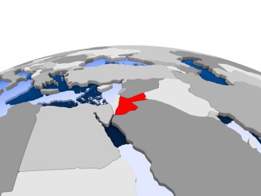 Jordan kırmızı şeffaf okyanuslar ile siyasi dünya üzerinde vurgulanır. 3D çizim.
