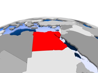 Mısır kırmızı şeffaf okyanuslar ile siyasi dünya üzerinde vurgulanır. 3D çizim.