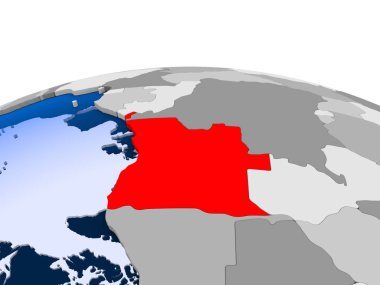 Angola kırmızı şeffaf okyanuslar ile siyasi dünya üzerinde vurgulanır. 3D çizim.