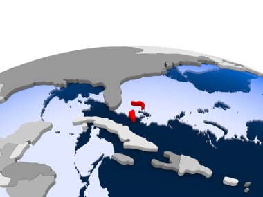 Bahamalar kırmızı şeffaf okyanuslar ile siyasi dünya üzerinde vurgulanır. 3D çizim.