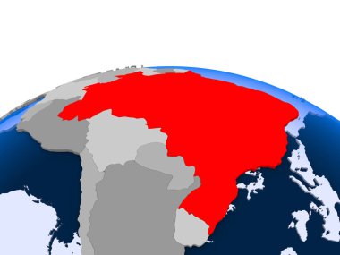 Brezilya kırmızı şeffaf okyanuslar ile siyasi dünya üzerinde vurgulanır. 3D çizim.