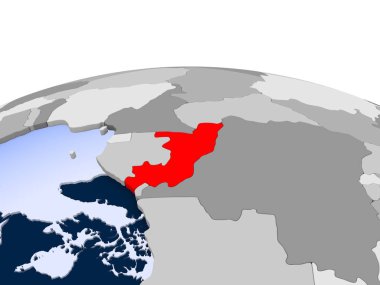 Kongo kırmızı şeffaf okyanuslar ile siyasi dünya üzerinde vurgulanır. 3D çizim.