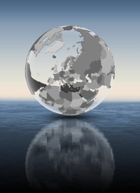 Litvanya ile su üstünde yarı saydam küre bayrağı. 3D çizim.