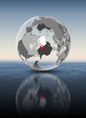 Grönland su üstünde yarı saydam küre bayrağı ile. 3D çizim.