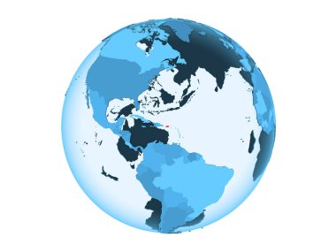 Porto Riko kırmızı şeffaf okyanuslar ile mavi siyasi dünya üzerinde vurgulanır. 3d illüstrasyon izole beyaz arka plan üzerinde.