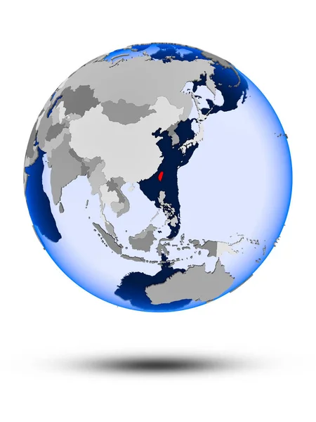 Тайвань Политическом Глобусе Тенью Прозрачными Океанами Изолирован Белом Фоне Иллюстрация — стоковое фото