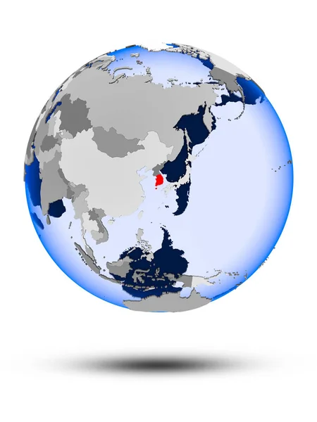 Sydkorea Politiska Jordglob Med Skugga Och Genomskinlig Oceaner Isolerad Vit — Stockfoto