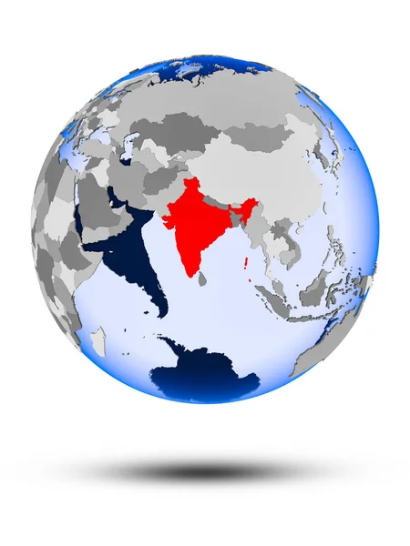 India Political Globe Shadow Translucent Oceans Isolated White Background Illustration — Stock Photo, Image