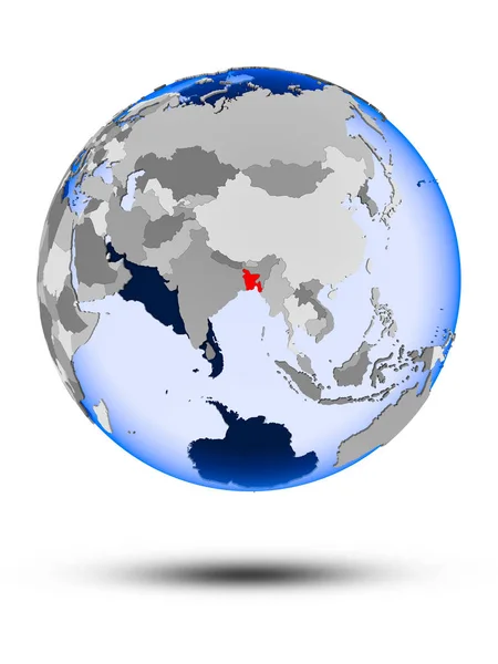 Бангладеш Політичні Земної Кулі Тіні Напівпрозорі Океани Ізольовані Білому Тлі — стокове фото