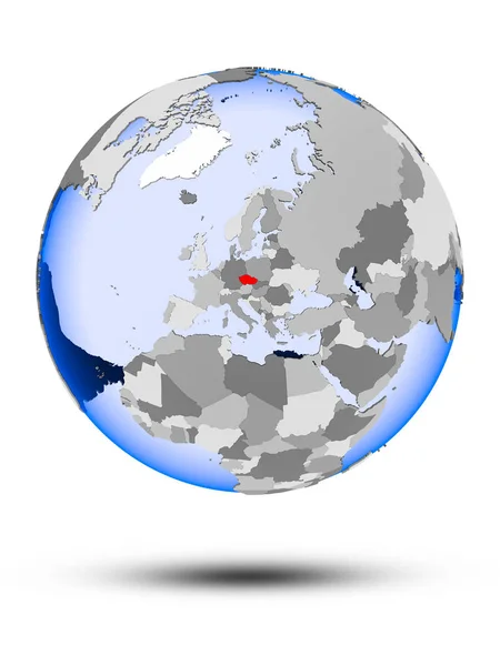 Чешская Республика Политическом Глобусе Тенью Прозрачными Океанами Изолированы Белом Фоне — стоковое фото