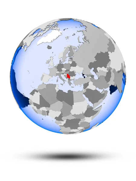 Сербия Политическом Глобусе Тенью Прозрачными Океанами Изолированы Белом Фоне Иллюстрация — стоковое фото