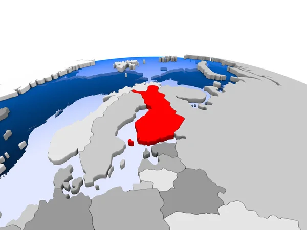 フィンランドは 透明な海と政治の世界の赤で強調表示されます イラストレーション — ストック写真