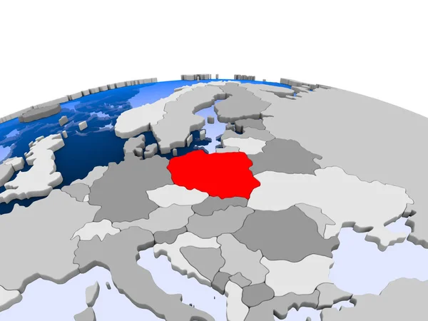 Polen Rött Politiska Jordglob Med Öppet Hav Illustration — Stockfoto