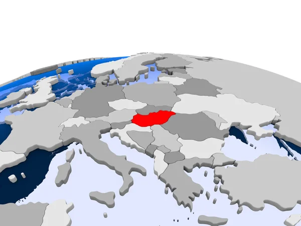 Hungary Highlighted Red Political Globe Transparent Oceans Illustration — Stock Photo, Image