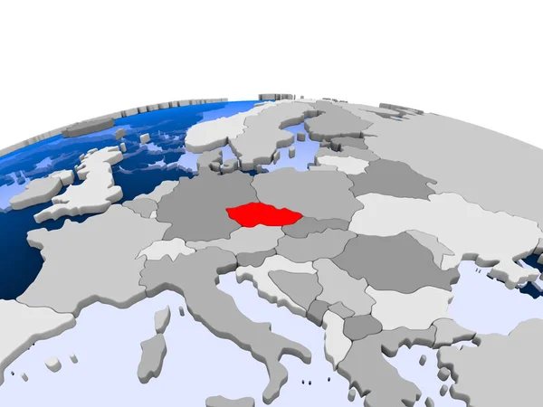 捷克共和国在具有透明海洋的政治世界上以红色突出显示 — 图库照片