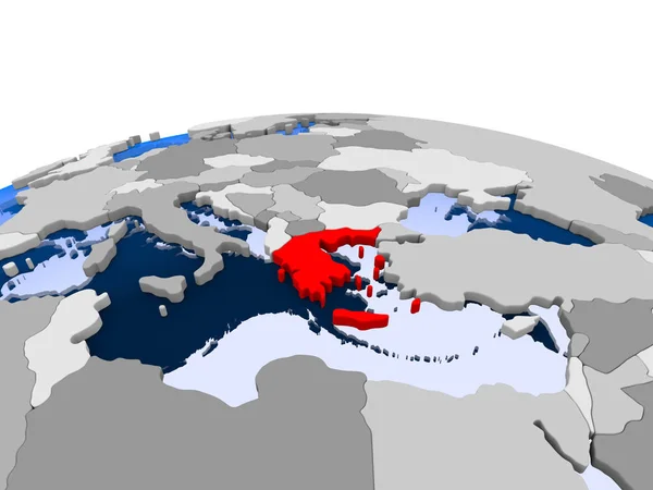 Греция Выделена Красным Политическом Глобусе Прозрачными Океанами Иллюстрация — стоковое фото