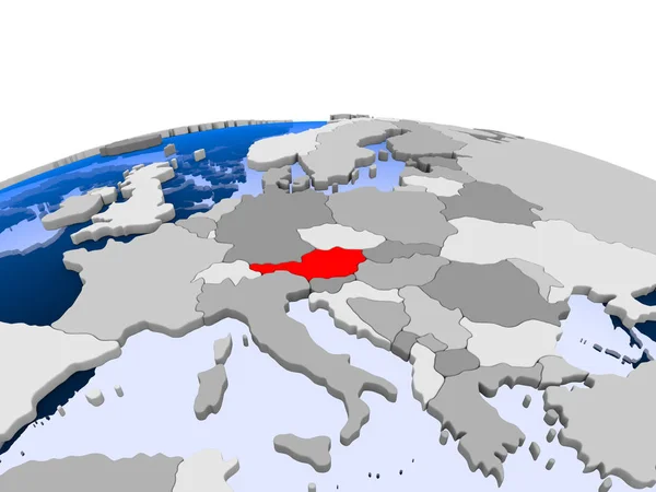 Austria Highlighted Red Political Globe Transparent Oceans Illustration — Stock Photo, Image