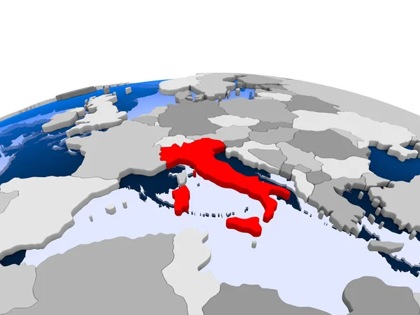 Италия Выделена Красным Цветом Политическом Глобусе Прозрачными Океанами Иллюстрация — стоковое фото