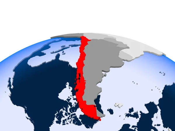 Чили Выделяется Красным Цветом Политическом Глобусе Прозрачными Океанами Иллюстрация — стоковое фото