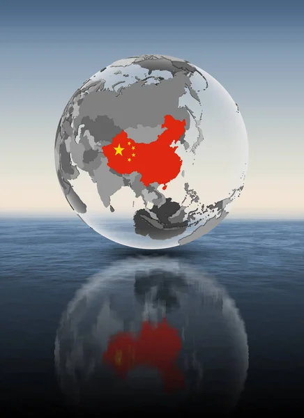China Com Bandeira Globo Translúcido Acima Água Ilustração — Fotografia de Stock