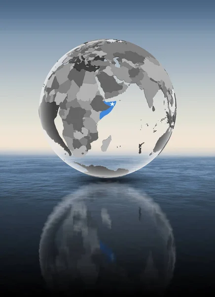 Сомали Флагом Полупрозрачном Глобусе Над Водой Иллюстрация — стоковое фото