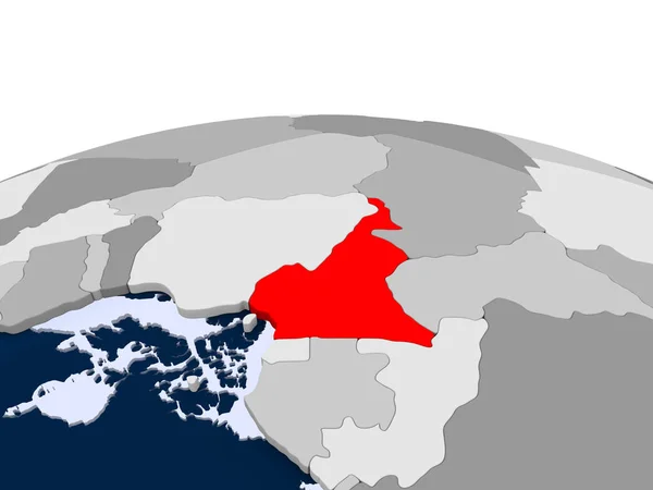 喀麦隆以红色的政治世界突出显示了透明的海洋 — 图库照片
