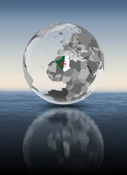 Algerien Mit Flagge Auf Transparentem Globus Über Wasser Illustration — Stockfoto