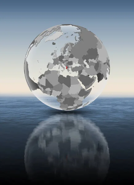 Albanien Mit Flagge Auf Transparentem Globus Über Wasser Illustration — Stockfoto