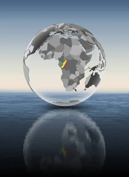 Конго Прапором Напівпрозорі Земної Кулі Над Водою Ілюстрація — стокове фото