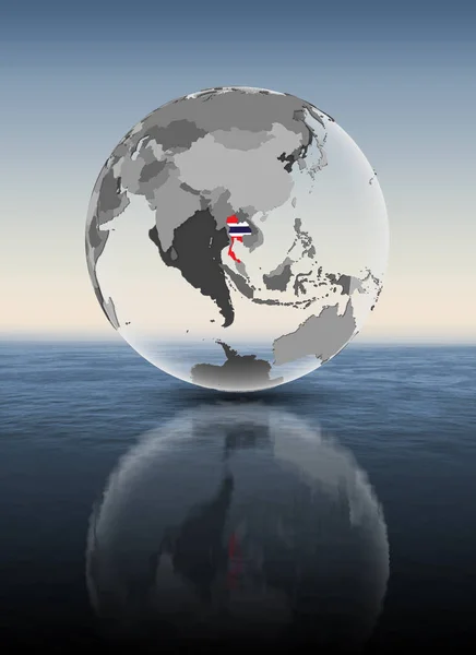 Thailand Mit Flagge Auf Transparentem Globus Über Wasser Illustration — Stockfoto