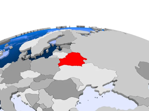 Bielorussia Evidenziato Rosso Sul Globo Politico Con Oceani Trasparenti Illustrazione — Foto Stock