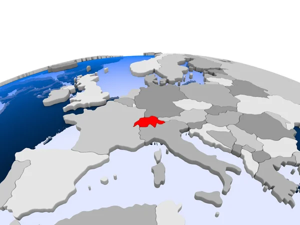 Szwajcaria Zaznaczone Czerwono Globus Polityczny Przezroczystym Oceanów Ilustracja — Zdjęcie stockowe