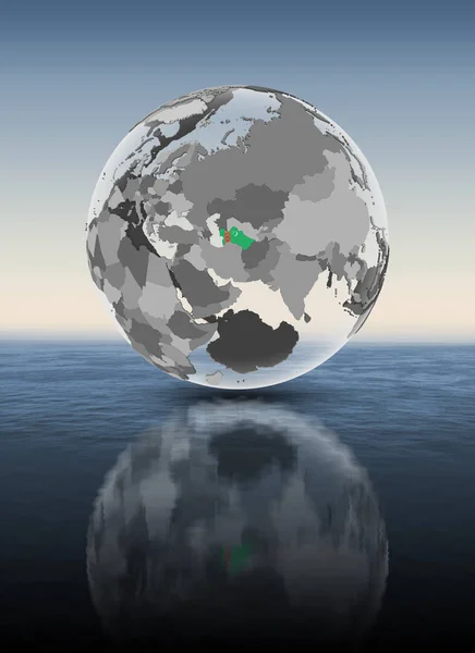 Туркменістан Прапором Напівпрозорі Земної Кулі Над Водою Ілюстрація — стокове фото