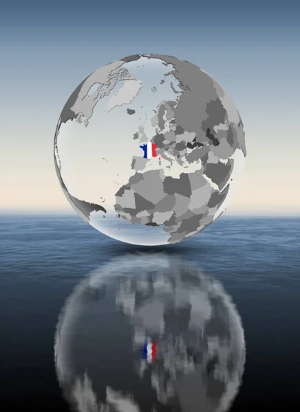 França Com Bandeira Globo Translúcido Acima Água Ilustração — Fotografia de Stock