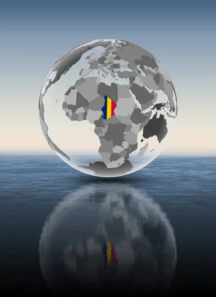 Tchad Med Flagga Genomskinlig Världen Ovanför Vattenytan Illustration — Stockfoto