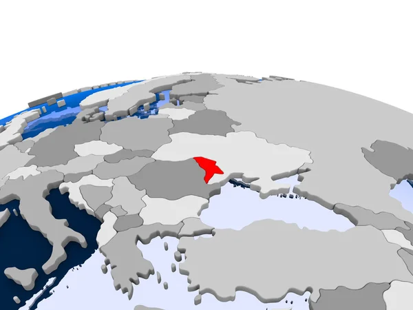Молдова Выделилась Красным Политическом Глобусе Прозрачными Океанами Иллюстрация — стоковое фото