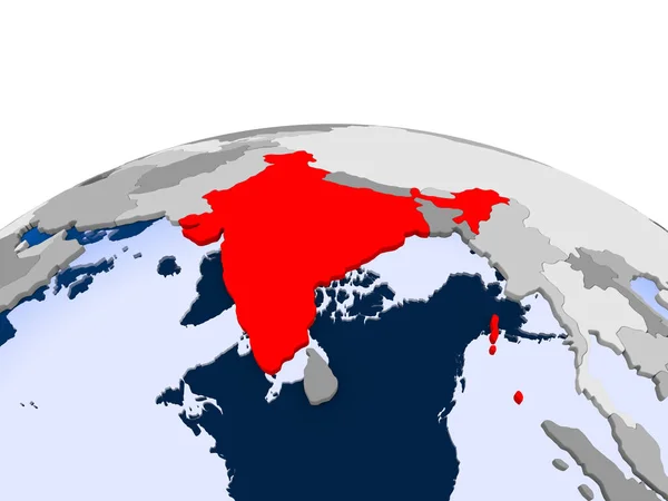 India Destacó Rojo Globo Político Con Océanos Transparentes Ilustración —  Fotos de Stock