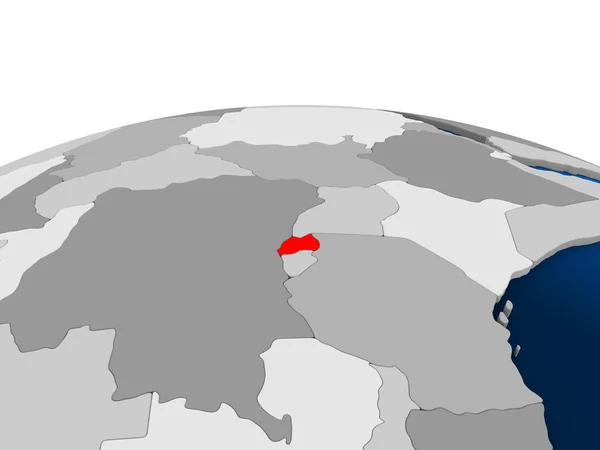 ルワンダは 透明な海と政治の世界の赤で強調表示されます イラストレーション — ストック写真