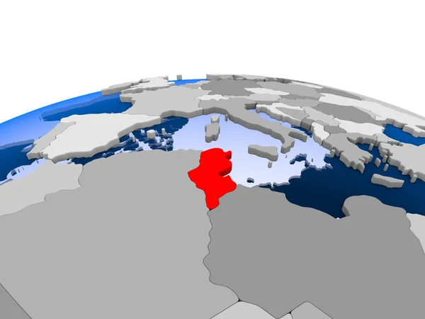 Τυνησία Επισημαίνονται Κόκκινο Χρώμα Στην Πολιτική Σφαίρα Διαφανή Ωκεανούς Απεικόνιση — Φωτογραφία Αρχείου