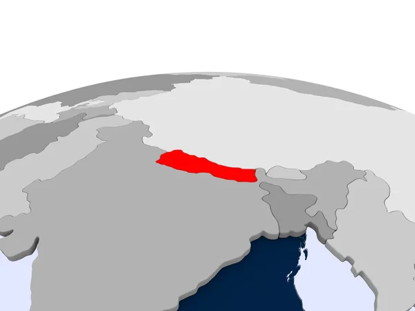 Непал Выделен Красным Политическом Глобусе Прозрачными Океанами Иллюстрация — стоковое фото