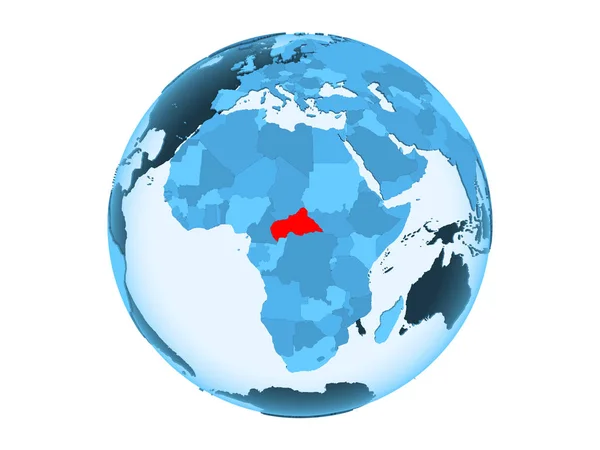 Centralafrika Rödmarkerade Blå Politiska Jordglob Med Öppet Hav Illustration Isolerade — Stockfoto