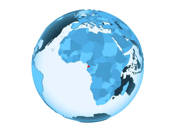赤道ギニアは 透明な海と青い政治世界の赤で強調表示されます 白い背景で隔離の — ストック写真